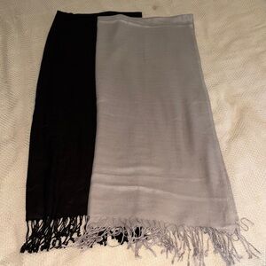 Two Lightweight Fringe Scarves - Black and Light Gray